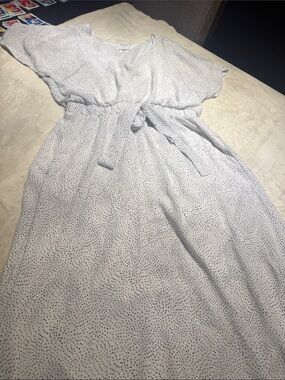 Sienna Sky White Maxi Dress with Black Dot Print